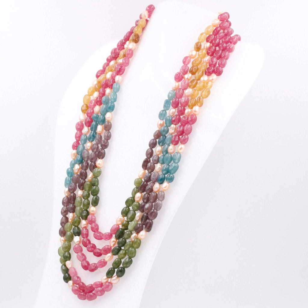 Layered Multi-Color Quartz and Pearl Necklace