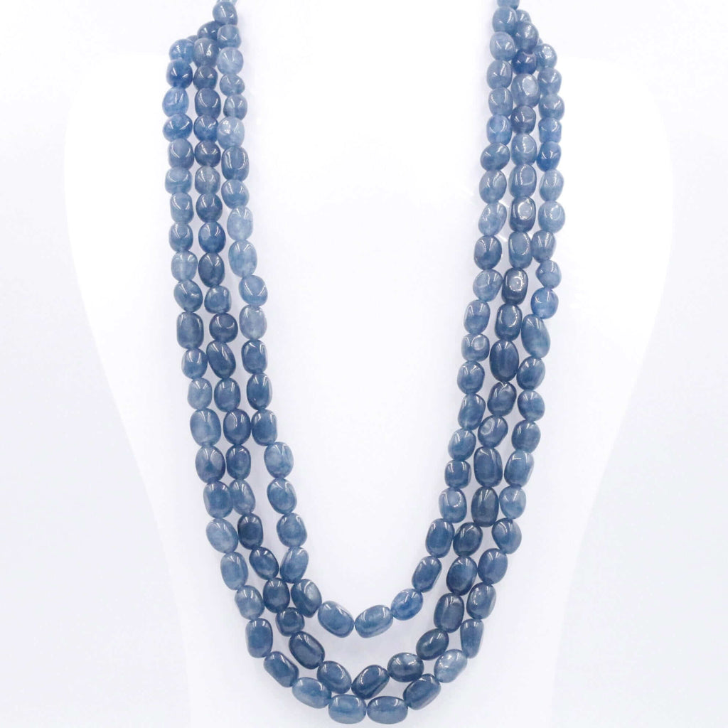 Handcrafted Indian Sarafa Necklace with Layered Blue Quartz and Beaded Gemstones