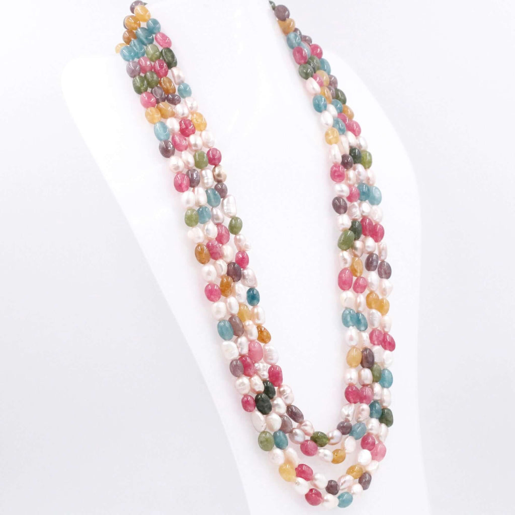 Multi Color Quartz with Pearl Necklace - Indian Jewelry