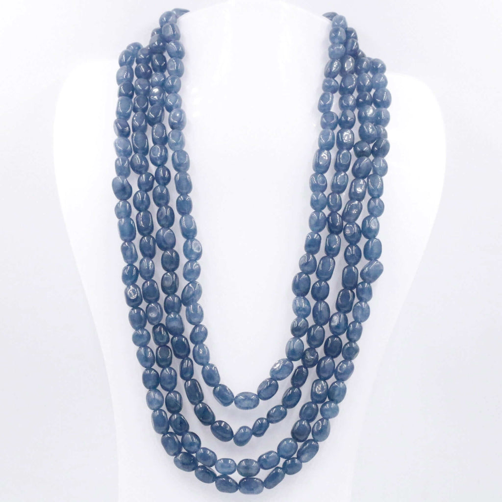 Blue Sarafa Necklace with Layered Quartz Gemstones and Beads