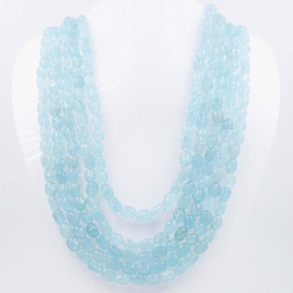 Icy Blue Necklace with Layered Quartz Gemstones in Sarafa Style