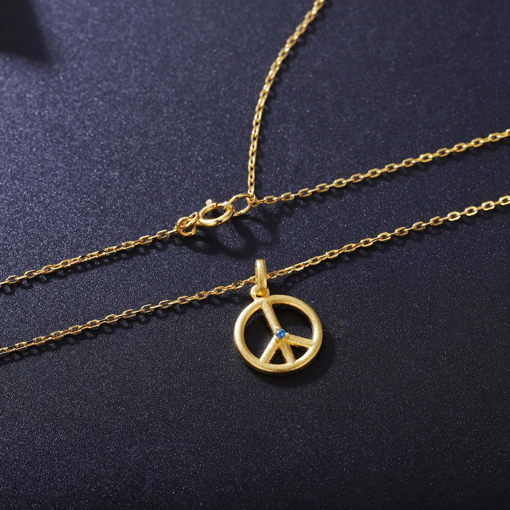 18k Gold Peace Sign Pendant Necklace