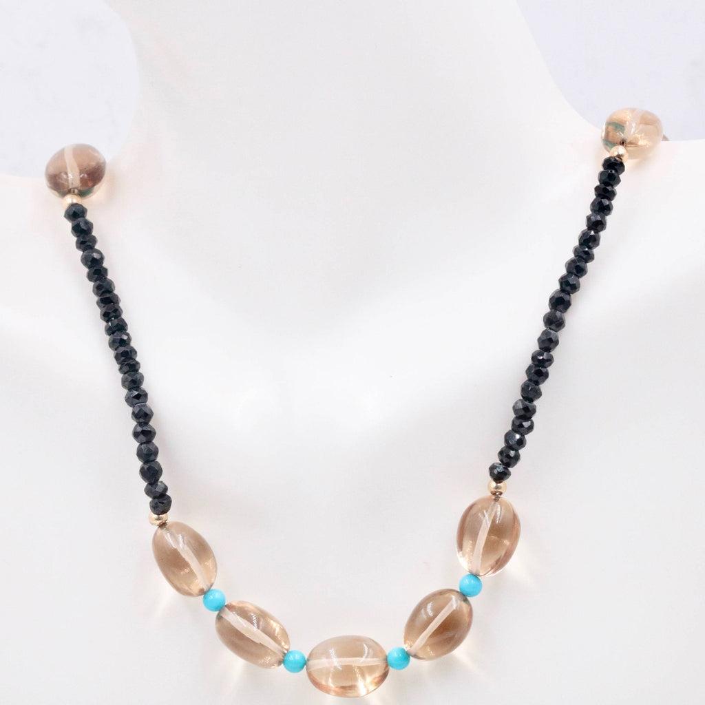 Quartz w/ Turquoise & Black Spinel Necklace