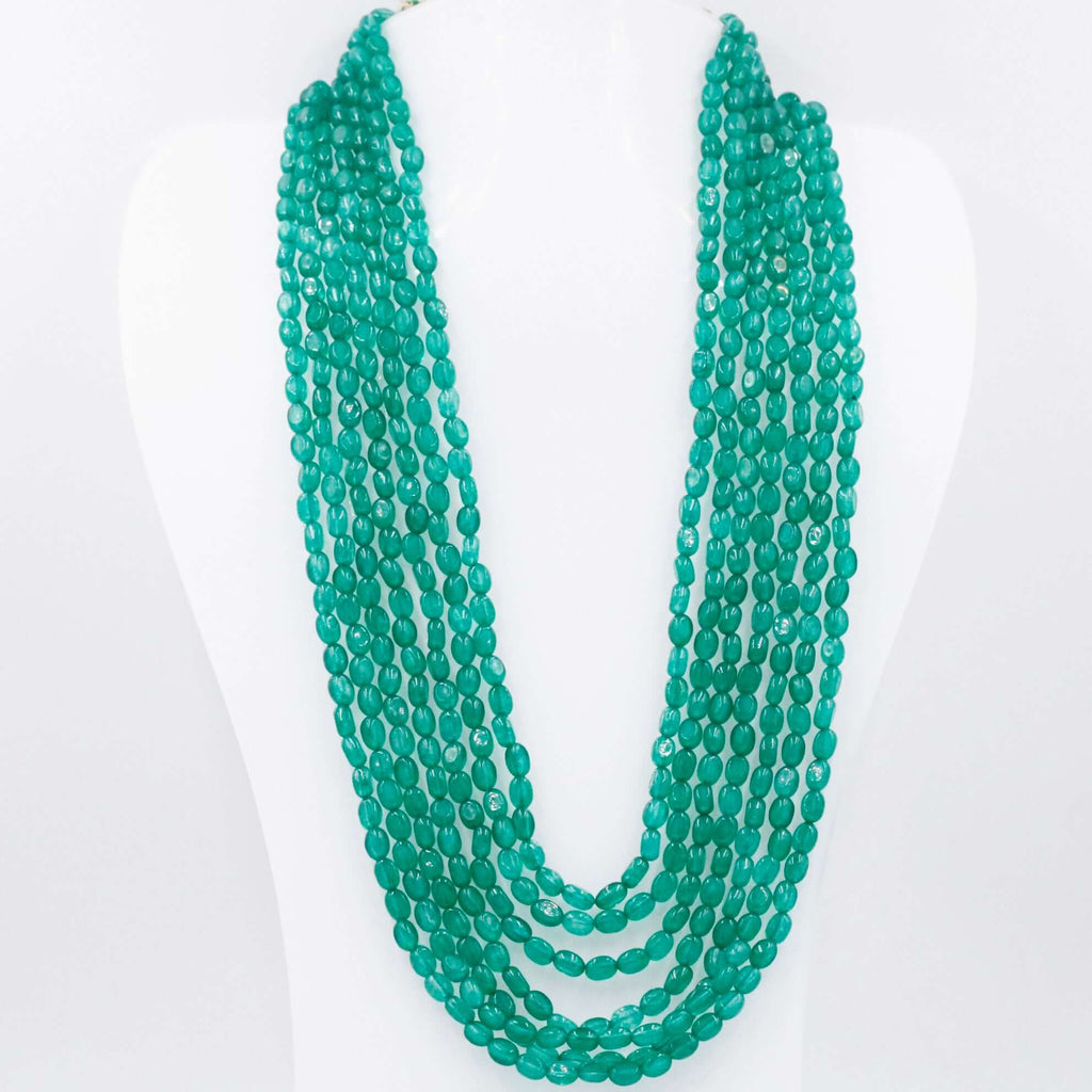 Hand crafted Green Quartz Gemstone Necklace with layered, multistrand design