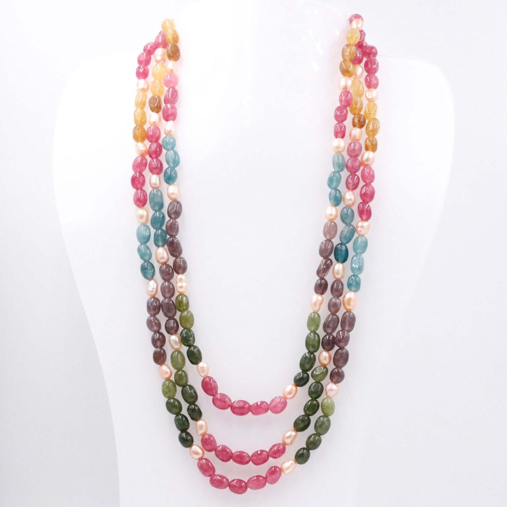 Freshwater Pearl and Multi-Color Quartz Gemstone Necklace