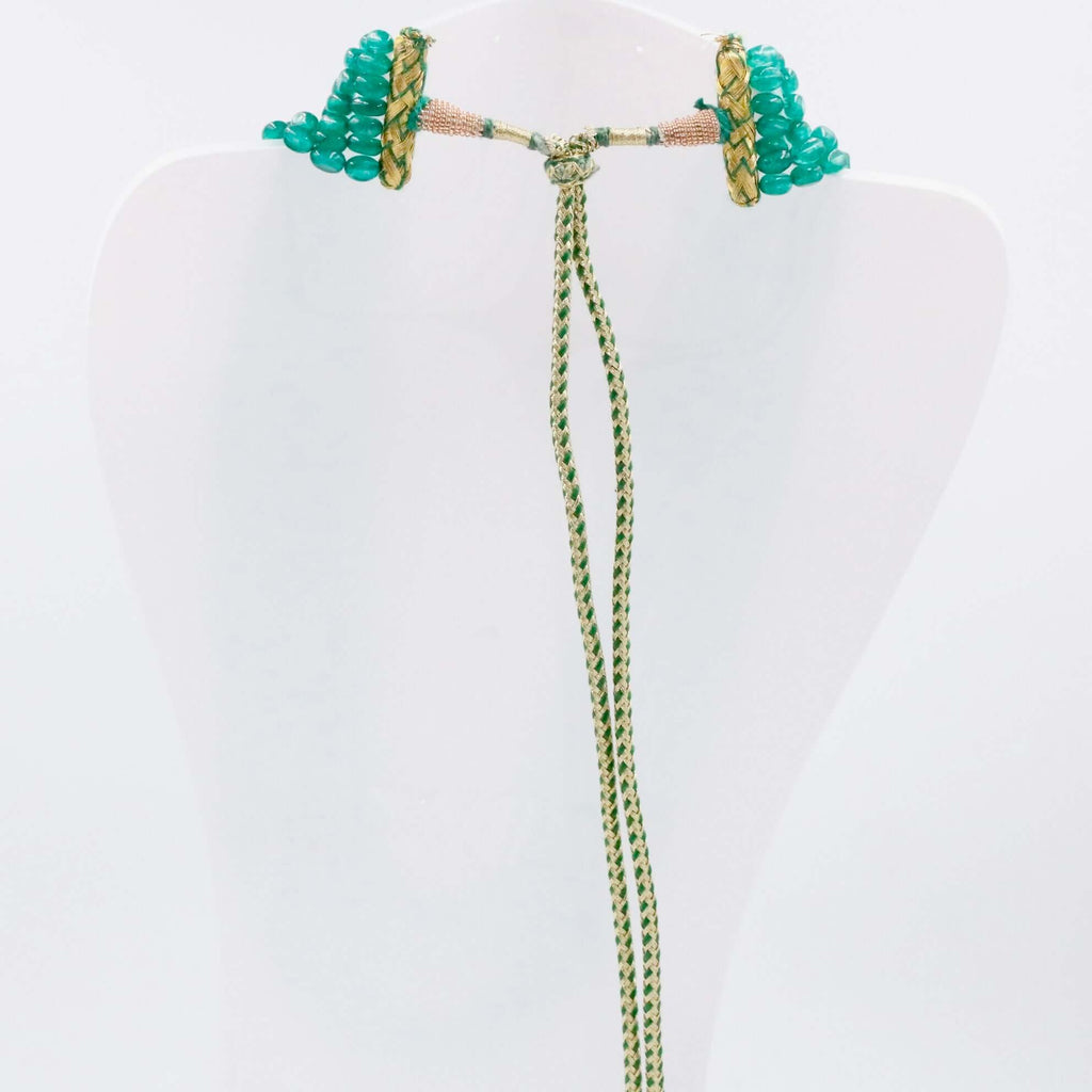 Natural green quartz beaded necklace with a long and elegant layered design