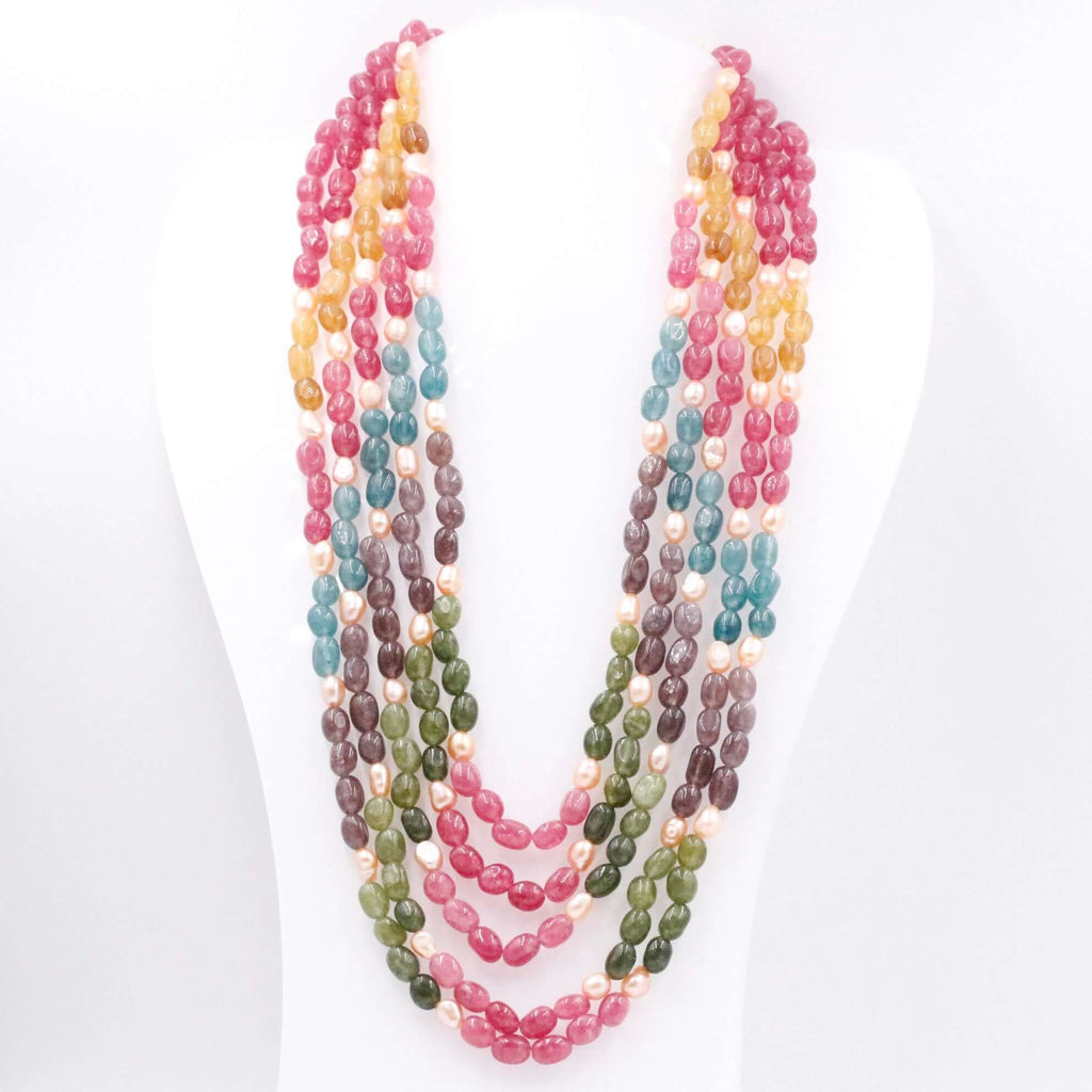 Multi-Color Gemstone Necklace with Freshwater Pearls