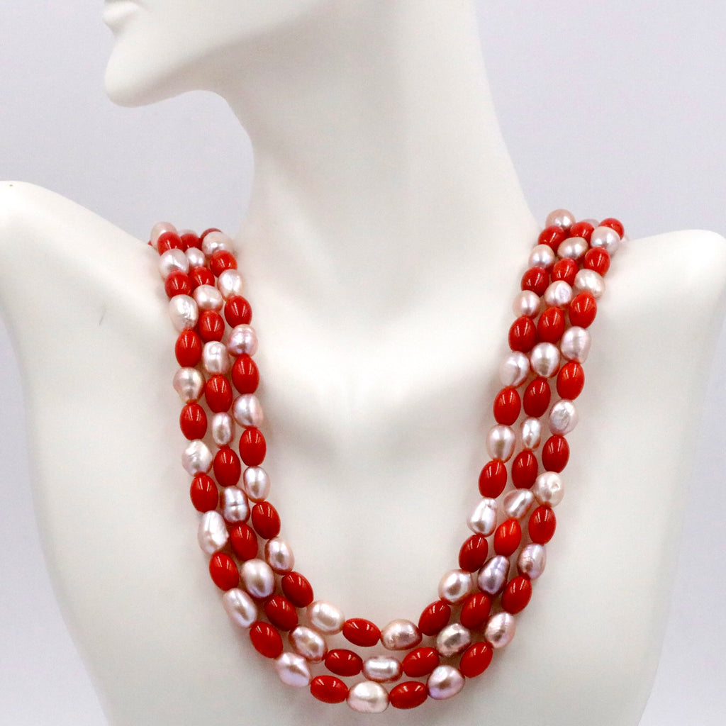 Red Pearl and Coral Necklace