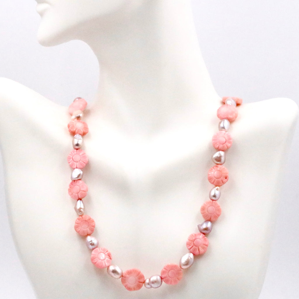 Pearl and Coral Flower Necklace