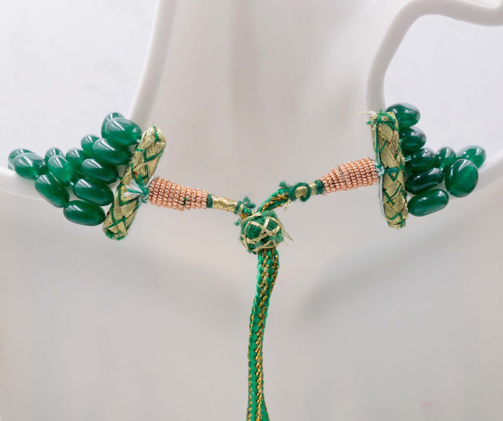 Handcrafted Emerald Beaded Necklace with Sarafa Design from India