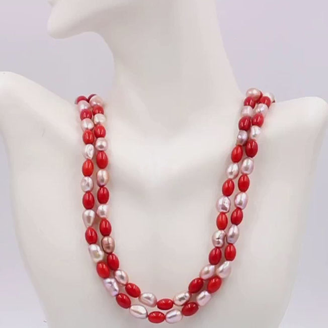 Coral Layered Gemstone Necklace