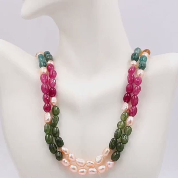 Multi Color 2 strand Pearl Gemstone Necklace