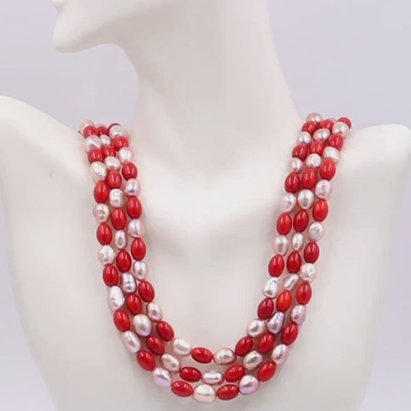 Coral Layered Necklace Gemstone 