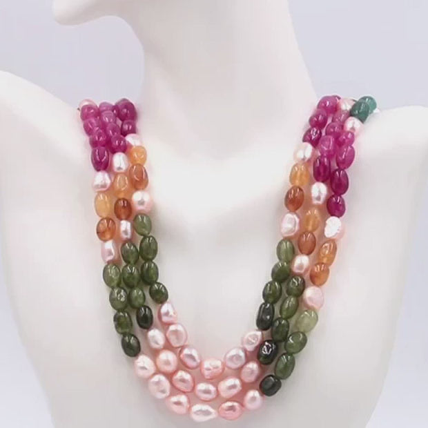 Multi Color Quartz W/ Fresh Water Pearl necklace