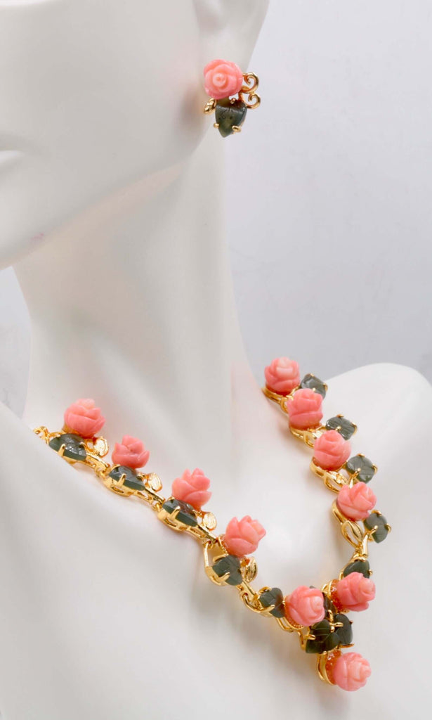 Pink Coral Statement Necklace Set: Artisan Indian Charm