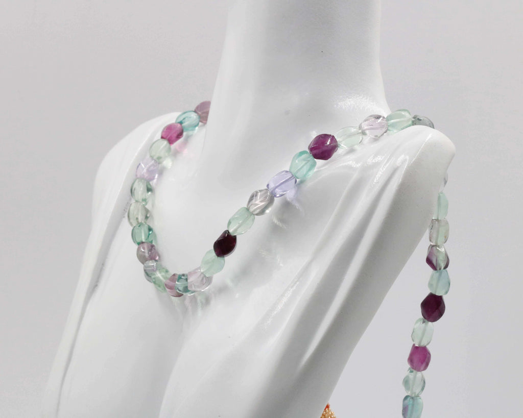 Natural Green & Purple Fluorite Beads Necklace