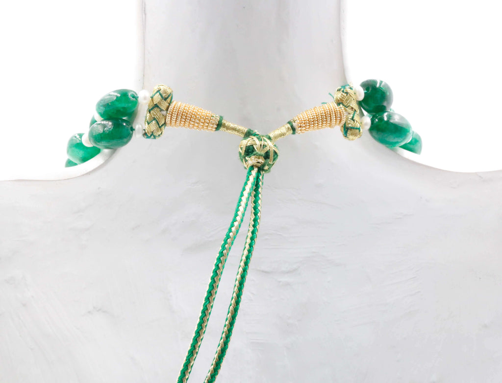 Natural Emerald Long & Layered Necklace - Sarafa Style